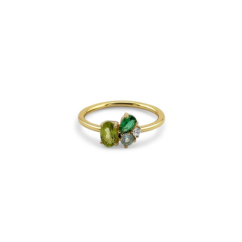 Gold Plated Gemstone Ring - Peridot, Emerald, Topaz & Cubic Zirconia