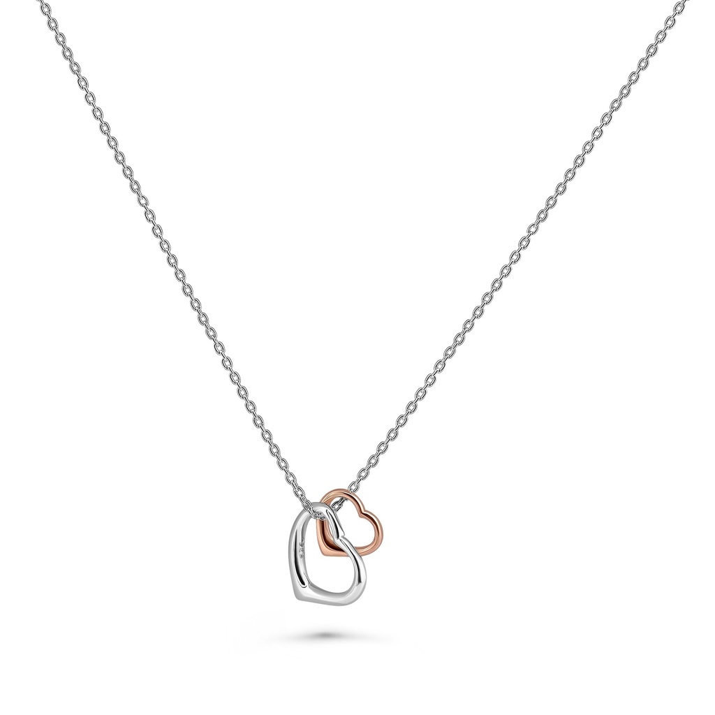 Two Heart Pendant Necklace - Rose Gold & Silver