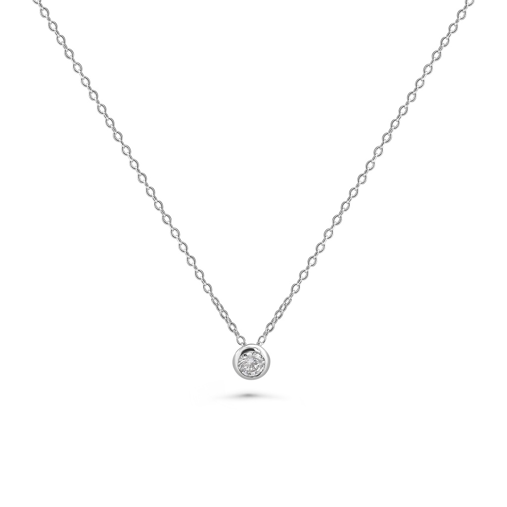 Center Diamond Necklace - Silver Finish 